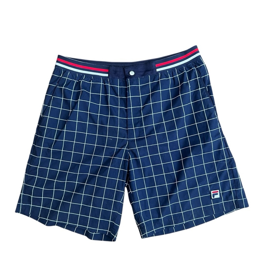 FILA Grid Print Swim Shorts Men’s Small Navy‎ Lined Logo Trunks